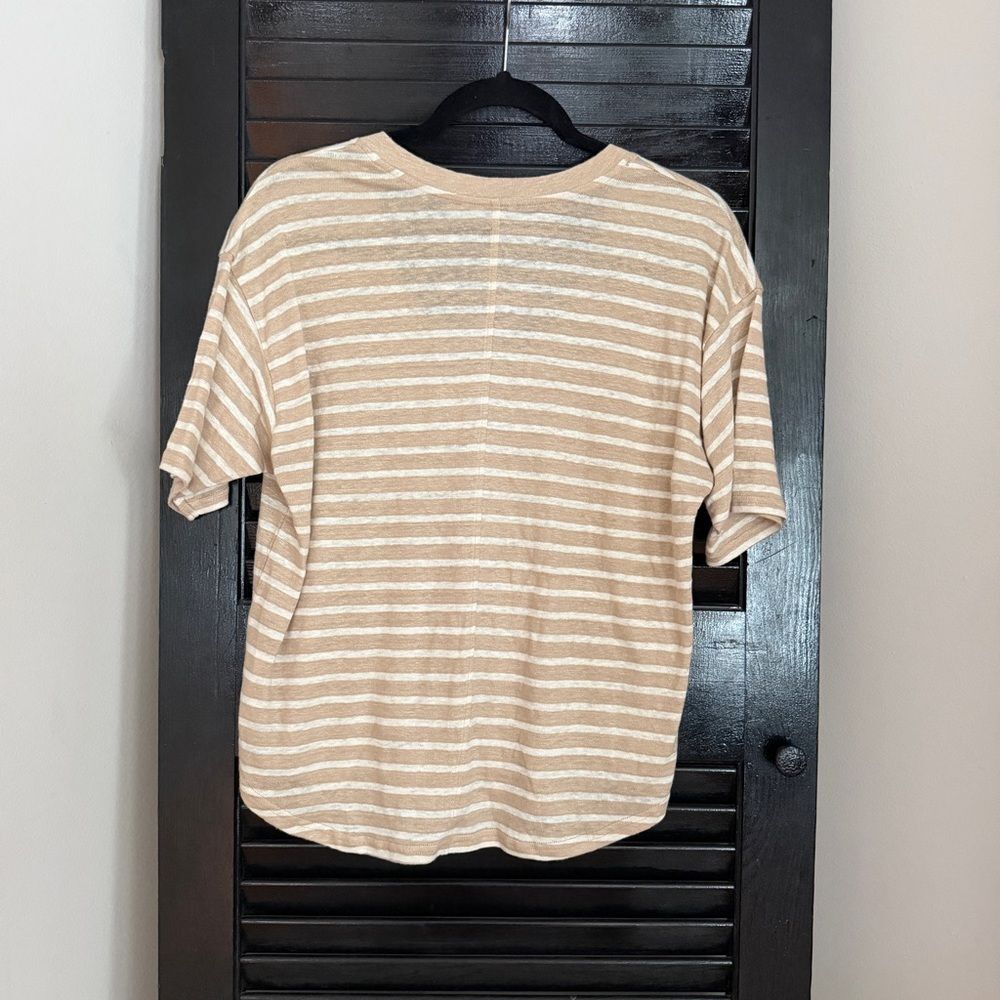Faherty Oceanside 100% Linen Striped V-neck Tee Women Size S - Picture 4 of 10